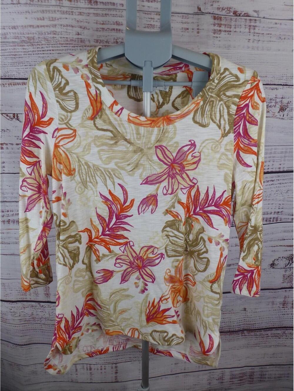 Chico's Size 1 (M) Tropical Floral Print 3/4 Sleeve Knit Top T-Shirt G3A